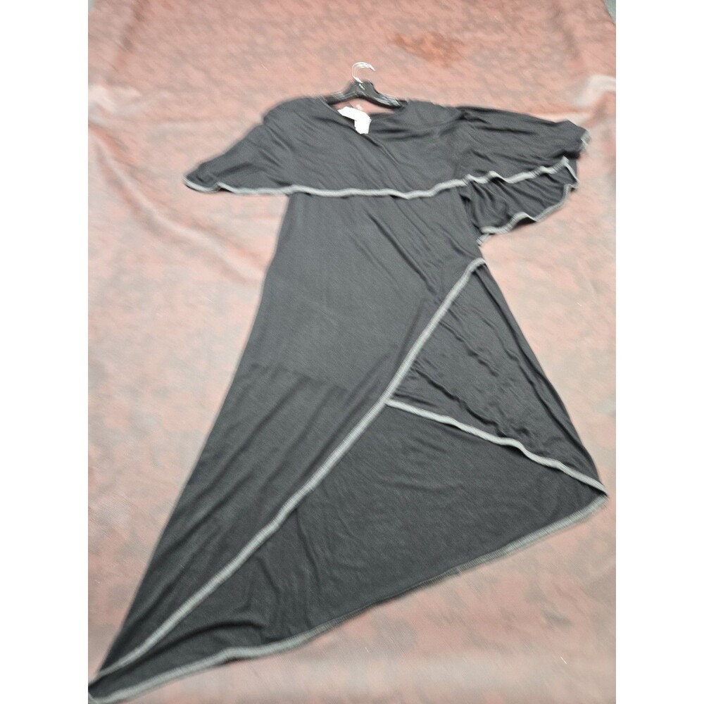 Asymmetrical Cape Maxi Dress Contrast Trim High Low Tulip Hem Boho Lagenlook S